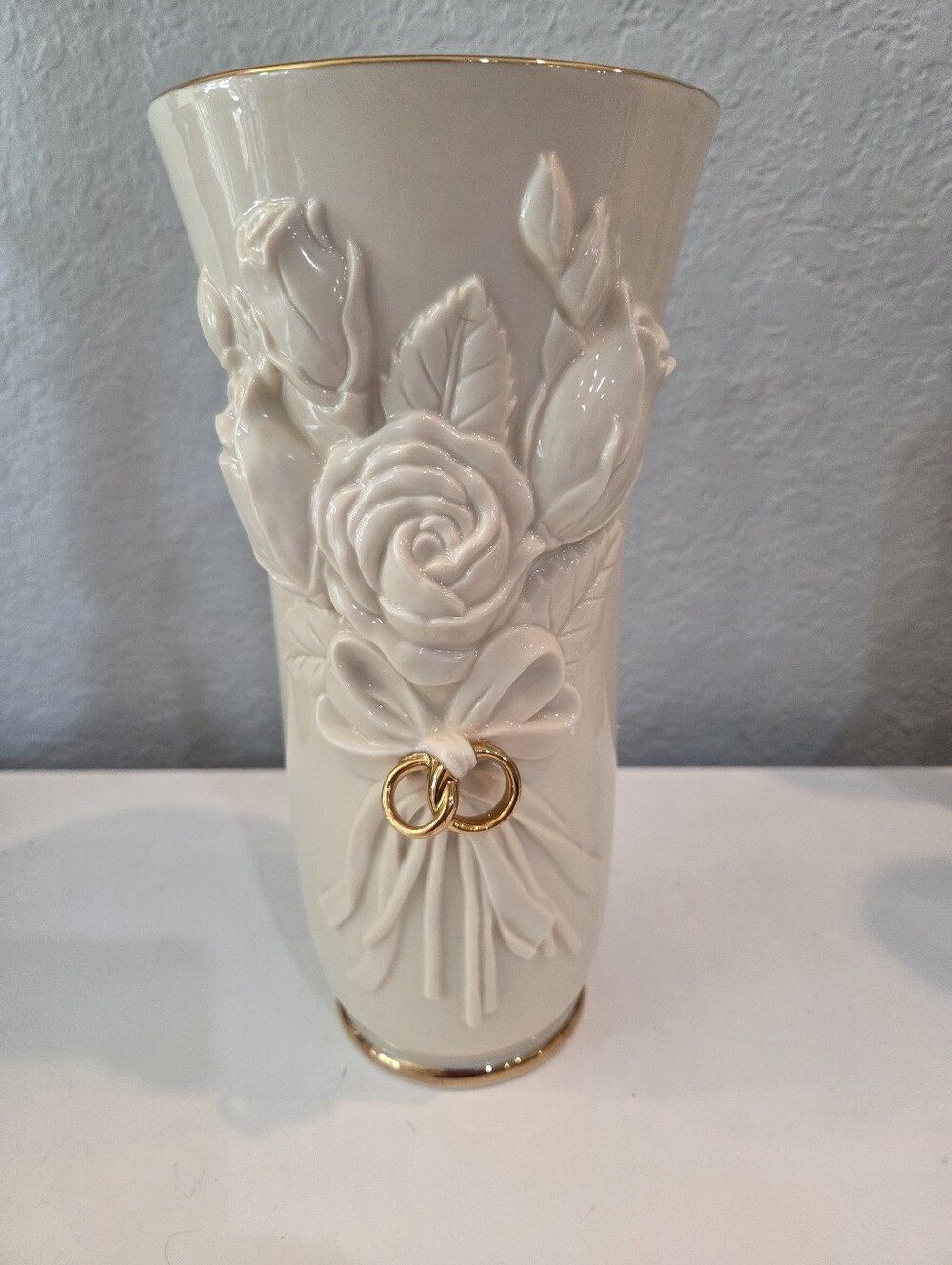 Lenox Ceramic Rose Relief Vase with Gold Accent - Cream